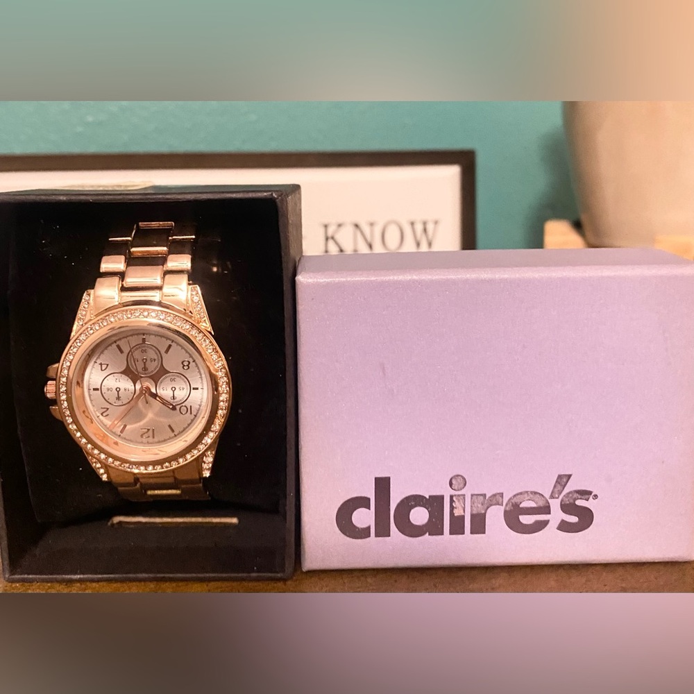 Claire's Rose Gold Watch with Rhinestones